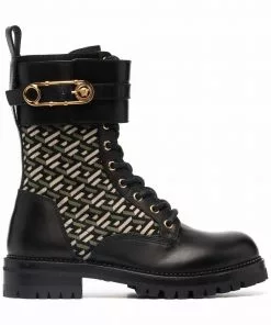 Versace La Greca print combat boots