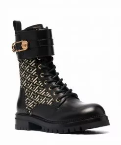 Versace La Greca print combat boots
