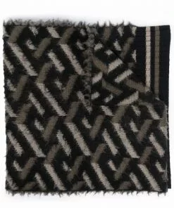 Versace geometric-pattern frayed scarf