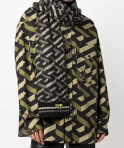 Versace geometric-pattern frayed scarf