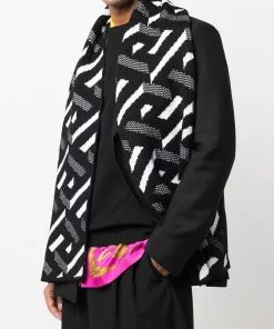 Versace geometric-pattern knitted scarf