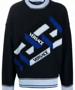 Versace logo-print crew neck jumper