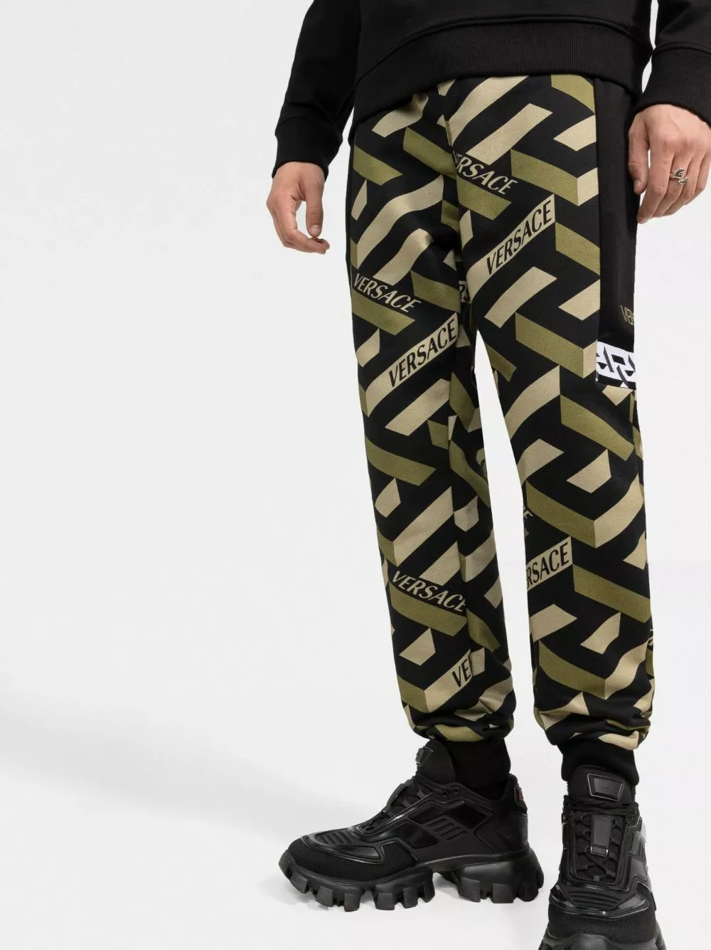 Versace Greca pattern logo print trousers 5 Versace Greca-pattern logo-print trousers