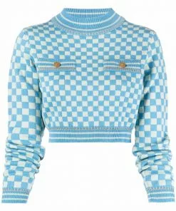 Versace checkeredboard-print cropped jumper